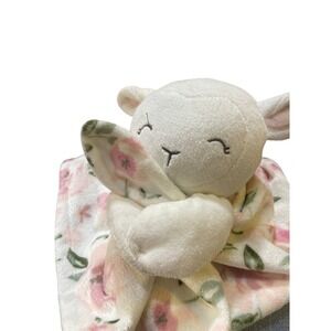 Gerber Modern Moments Security Blanket Pink White Lamb Floral Plush Lovey 12"